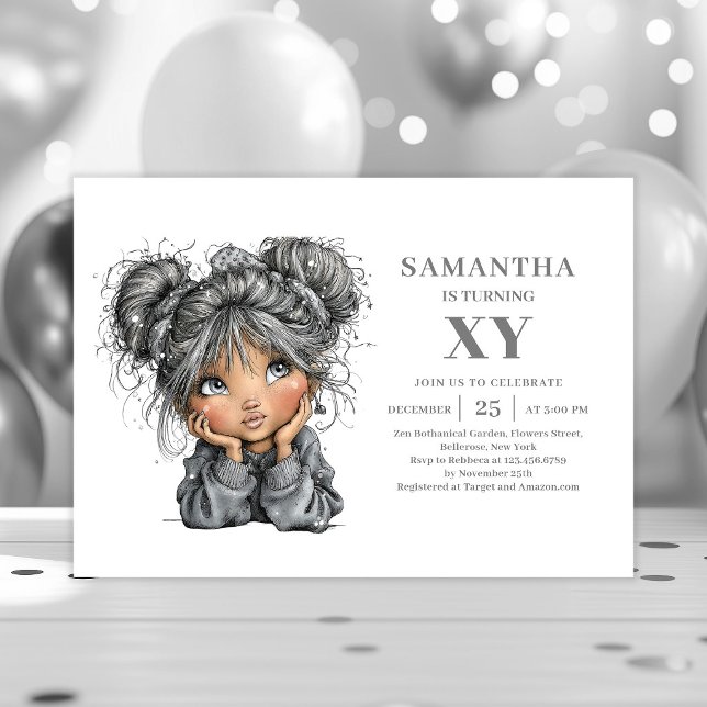 Convite Garota Adolescente Excêntrica Festa de Aniversário (Quirky Teenager Girl Black Gold Birthday Party Invitation

)