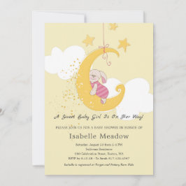 Convite Garota Adorável Coelho Estrelas Chá de fraldas Lua