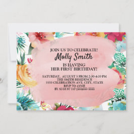 Convite Garota Amarela-rosa-rosa Primeiro Aniversário