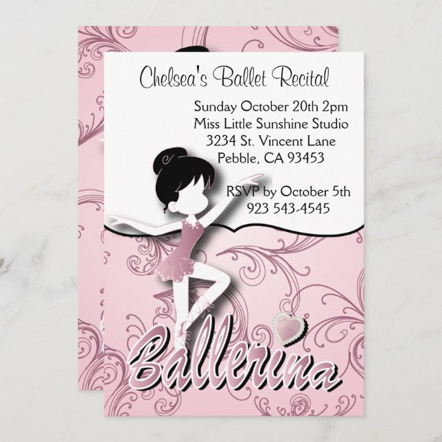 Convite Garota Ballerina Rosa| Balé Dance Considerando (Frente/Verso)