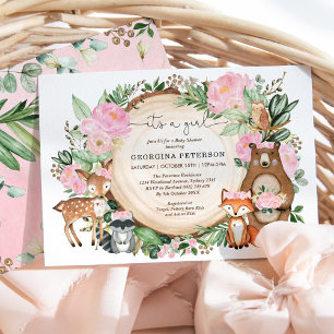 Convite Garota-Bebê de Floresta Floral Rosa