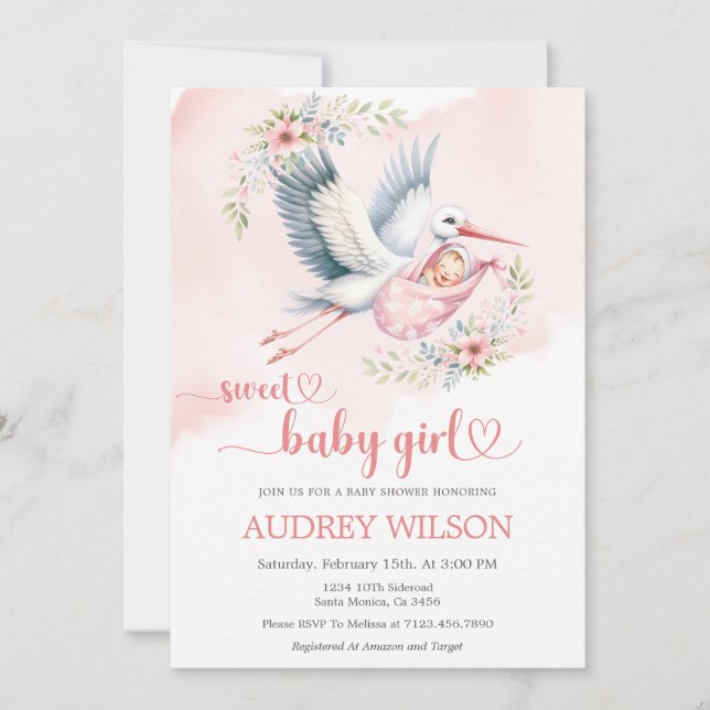 Convite Garota-Bebê Doce com Entrega de Storey (Frente)