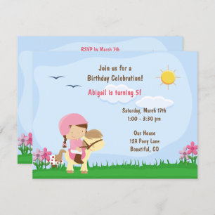 Convite Garota Bonita Andando Pôneo ~ Aniversário do Caval