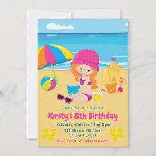 Convite Garota Bonita de Cabelos Vermelhos Verão Praia Ani