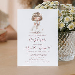 Convite Garota Branca de Vestido Orando Menina Batismo