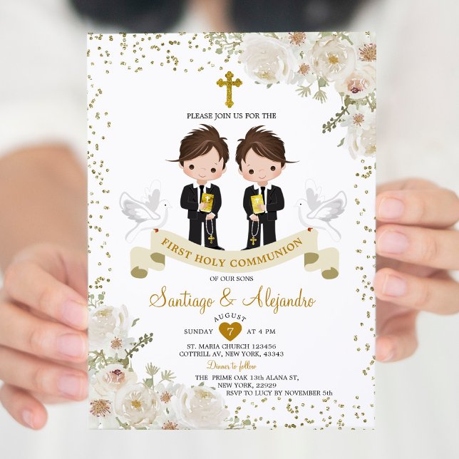 Convite Garota Branca Flor 1rua Santa Comunhão Dourada (Criador carregado)