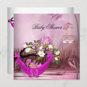Convite Garota Chá de fraldas Bela Bebê Rosa Quente Hammoc