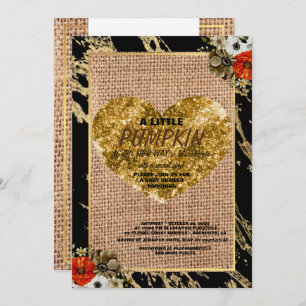 Convite Garota Chá de fraldas Cai Pumpkin Russo Burlap Woo