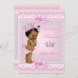 Convite Garota Chá de fraldas da Princesa Étnica Rosa Rosa