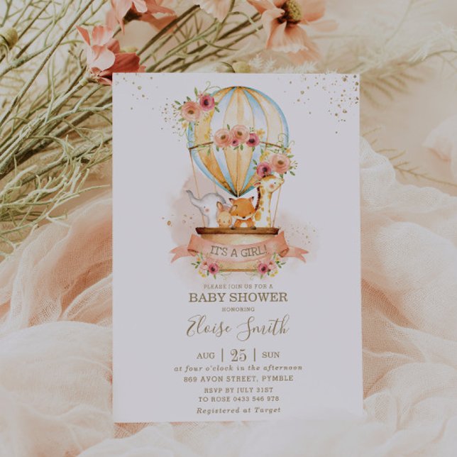 Convite Garota Chá de fraldas de Balões de Ar Quente (Criador carregado)