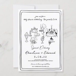 Convite Garota chá de fraldas de doodle da pizza de entreg