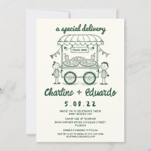 Convite Garota chá de fraldas de doodle da pizza de entreg