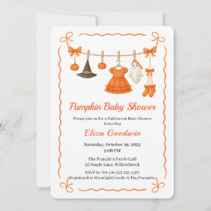 Convite Garota Chá de fraldas de Halloween   Pumpkin de Br