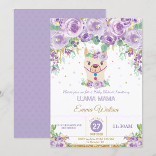 Convite Garota Chá de fraldas de Llama, Cuta Floral Roxa
