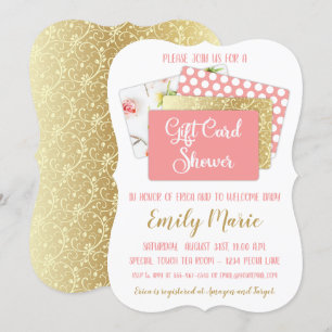 Convite Garota Chá de fraldas de presente rosa e Dourada