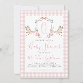 Convite Garota Chá de fraldas de Storey Preppy Gingham Pin