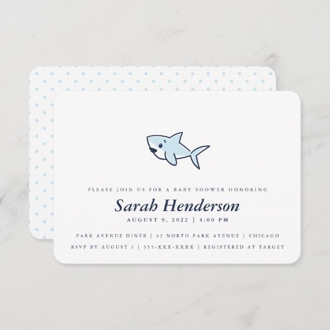 Convite Garota Chá de fraldas de Tubarão Bonita Desenhada  (Frente/Verso)