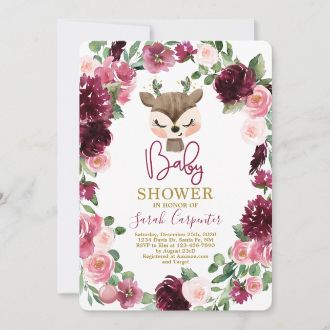 Convite Garota chá de fraldas de veados fofinha de natal (Frente)