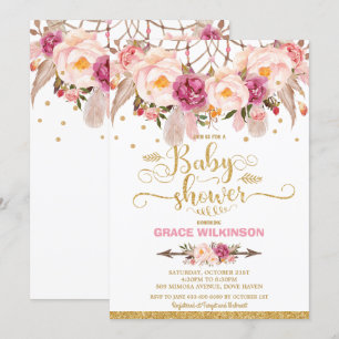 Convite Garota Chá de fraldas do Sonho Floral Boho