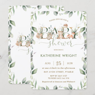 Convite Garota Chá de fraldas-verde de animais da floresta