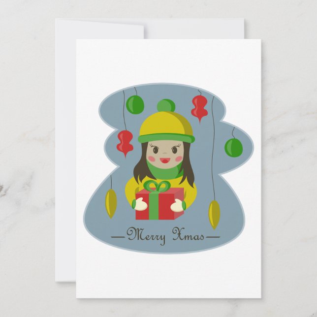 Convite Garota com caixa de presentes de Natal (Frente)