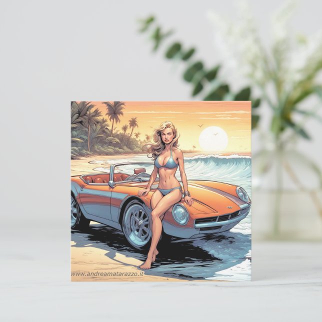 Convite Garota com carro esportivo (Em pé/Frente)