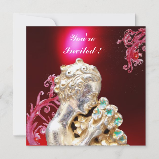 Convite GAROTA COM FLORES ,Bordô Vermelho Rubi (Frente)