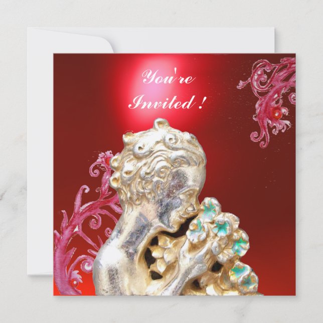 Convite GAROTA COM FLORES ,Vermelho Rubi (Frente)