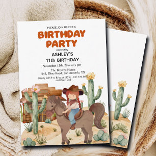 Convite Garota Cowboy na Festa de aniversário de 11 de Cav