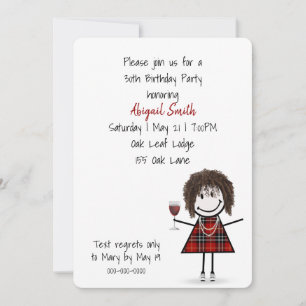 Convite Garota da Festa de 30 Anos com Vinho