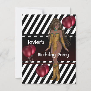 Convite Garota da Festa de Aniversário Balões Vermelhos Ma