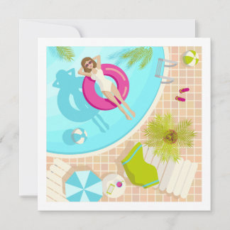Convite garota da festa na piscina de biquíni no verão na