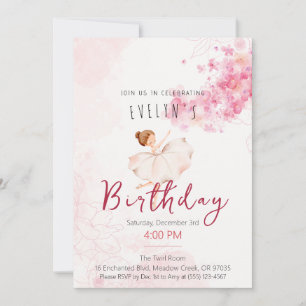 Convite Garota de Aniversário Bailarina de Tutu Elegante