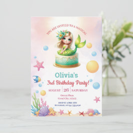 Convite Garota de aniversário de 3 anos de Sereia Verde Ma