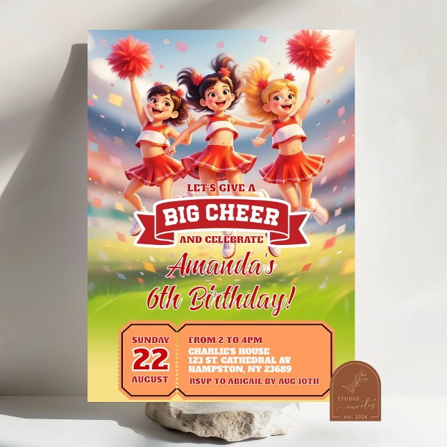 Convite Garota de Aniversário de Futebol Americano Cheerle (Criador carregado)