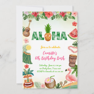 Convite Garota de Aniversário de Verão Aloha