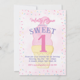 Convite Garota de Aniversário do Cone de Sorvete Rosa de A