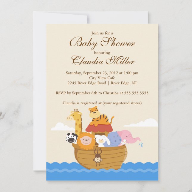 Convite Garota de Ark ou Chá de Bebê do Noé (Frente)