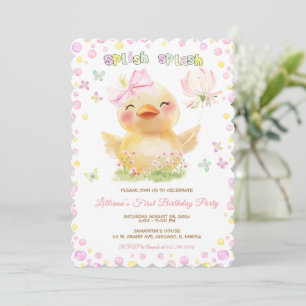 Convite GAROTA DE BORRACHA Rosa, DUCK, Primeiro Aniversári