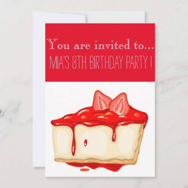 Convite Garota de cheesecake de morango ou festa de aniver (Frente)