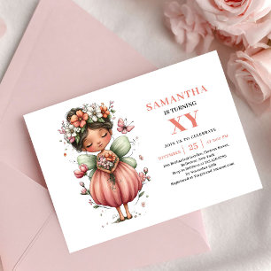 Convite Garota de Fadas Encantadora Aniversário Rosa Flora