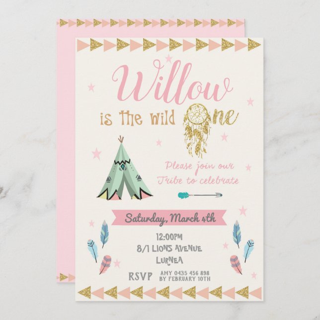 Convite Garota de Festa Selvagem de Um primeiro aniversari (Frente/Verso)