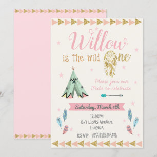 Convite Garota de Festa Selvagem de Um primeiro aniversari