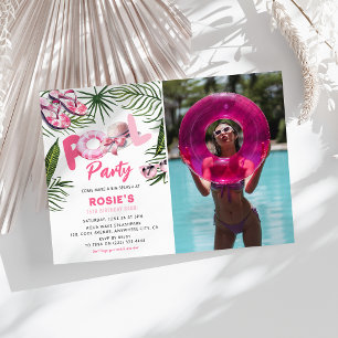 Convite Garota de Foto de Aniversário da Festa da Piscina 