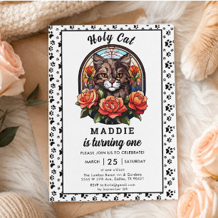 Convite Garota de Gato Bonita Primeiro Aniversário