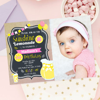 Convite Garota de Limonada Sunshine Rosa Foto de Verão Ani