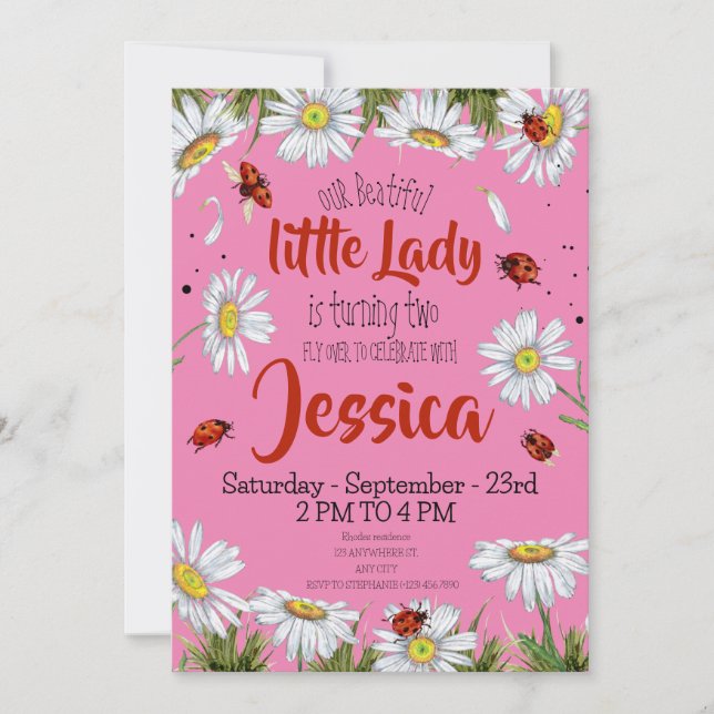 Convite Garota de Nascimento Cóta de Watercolor Ladybug (Frente)