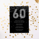Convite Garota de prata e brilho preto 60 anos<br><div class="desc">Este maravilhoso 60º convite apresenta discos cintilantes prateados em fundo preto. Para personalização mais avançada deste design,  por exemplo,  alteração do layout,  da fonte ou do tamanho do texto,  clique no botão "PERSONALIZAR" acima. Por favor,  entre em contato comigo para qualquer pergunta!</div>