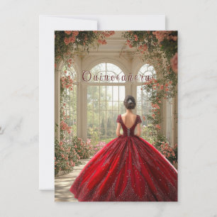 Convite Garota de Quinceanera Vestindo Traje Vermelho no A