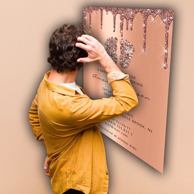 Convite Garota de Rosa de Pés de Reparação de chá de frald (Baby Shower Spark Feet Rose Gold Drips Boy Girl Invitation)